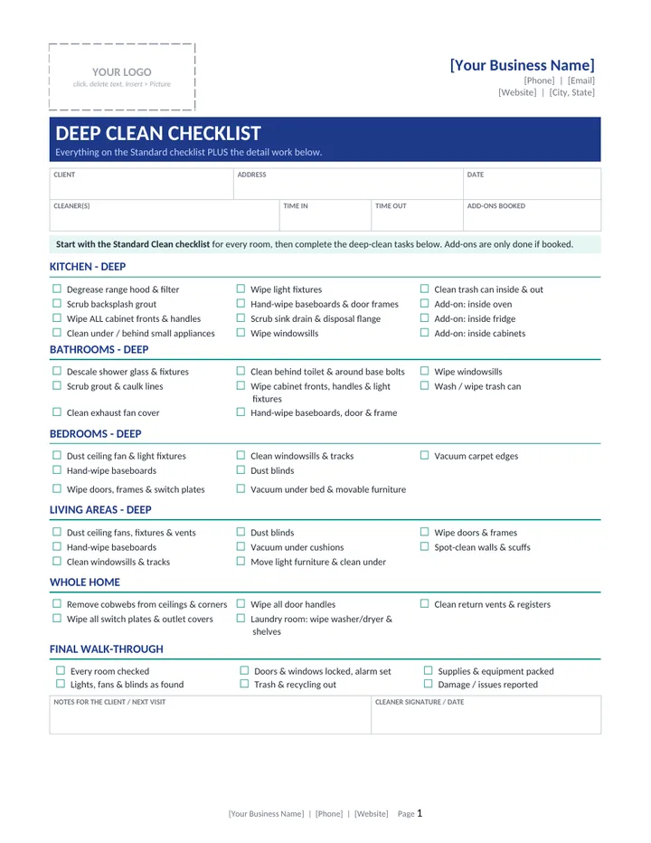 Deep Clean Checklist
