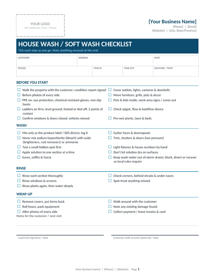 House / Soft Wash Checklist