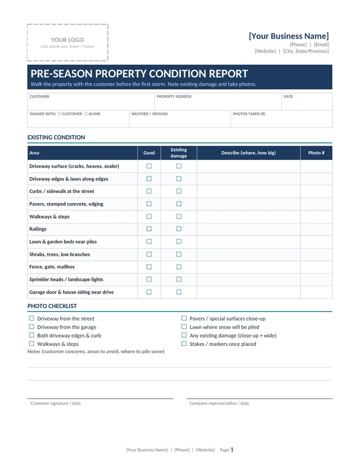 Pre-Season Property Condition Report